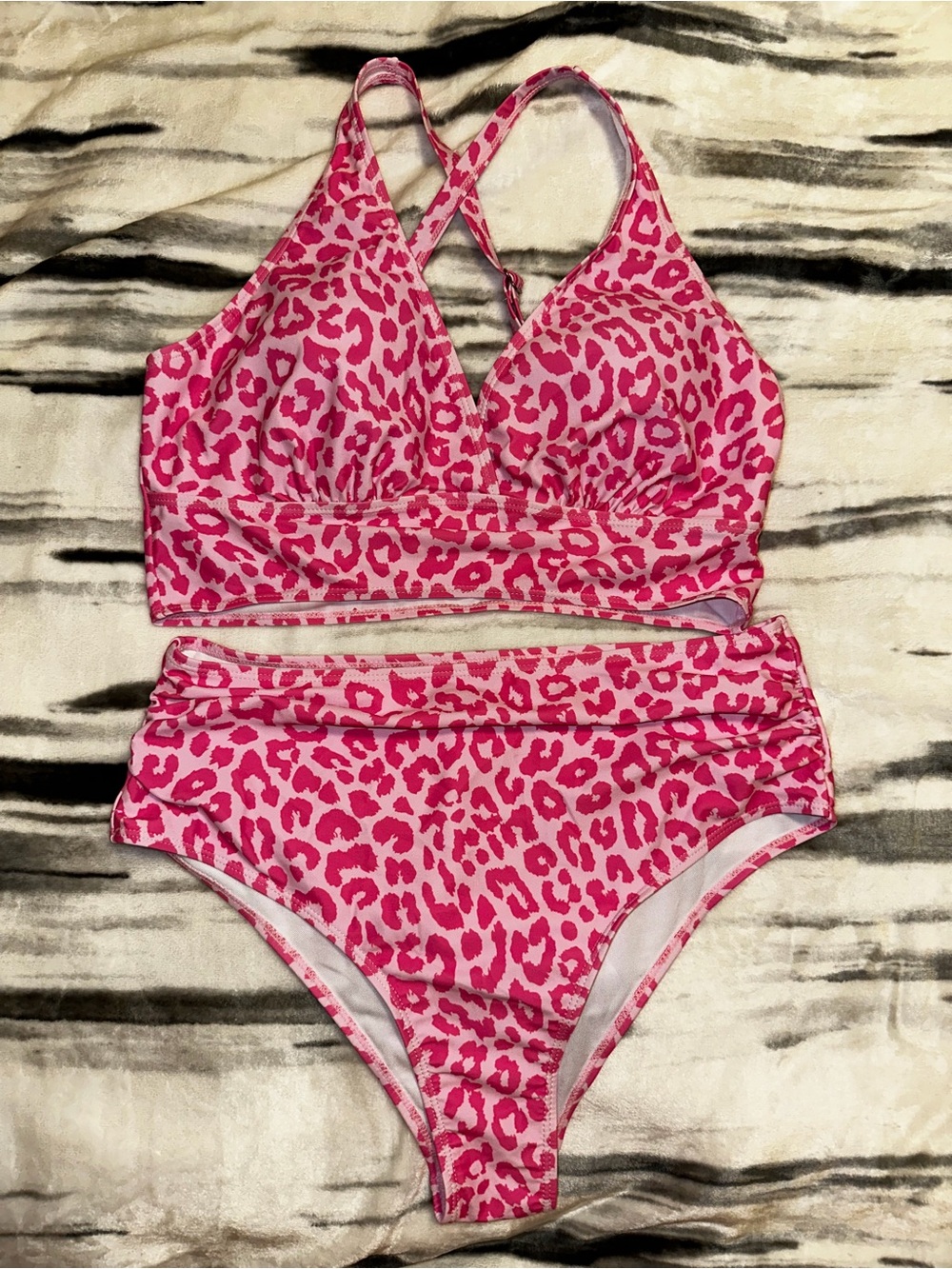 Pink Leopard Print Two-Piece Swim Set